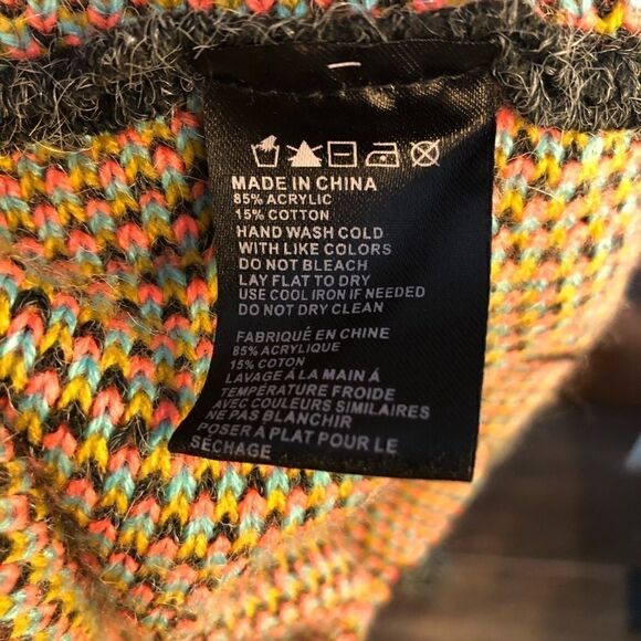 Paper Crane M Gray Orange Aztec Chunky Oversized Poncho Western Fringe Cardigan - Picture 10 of 10